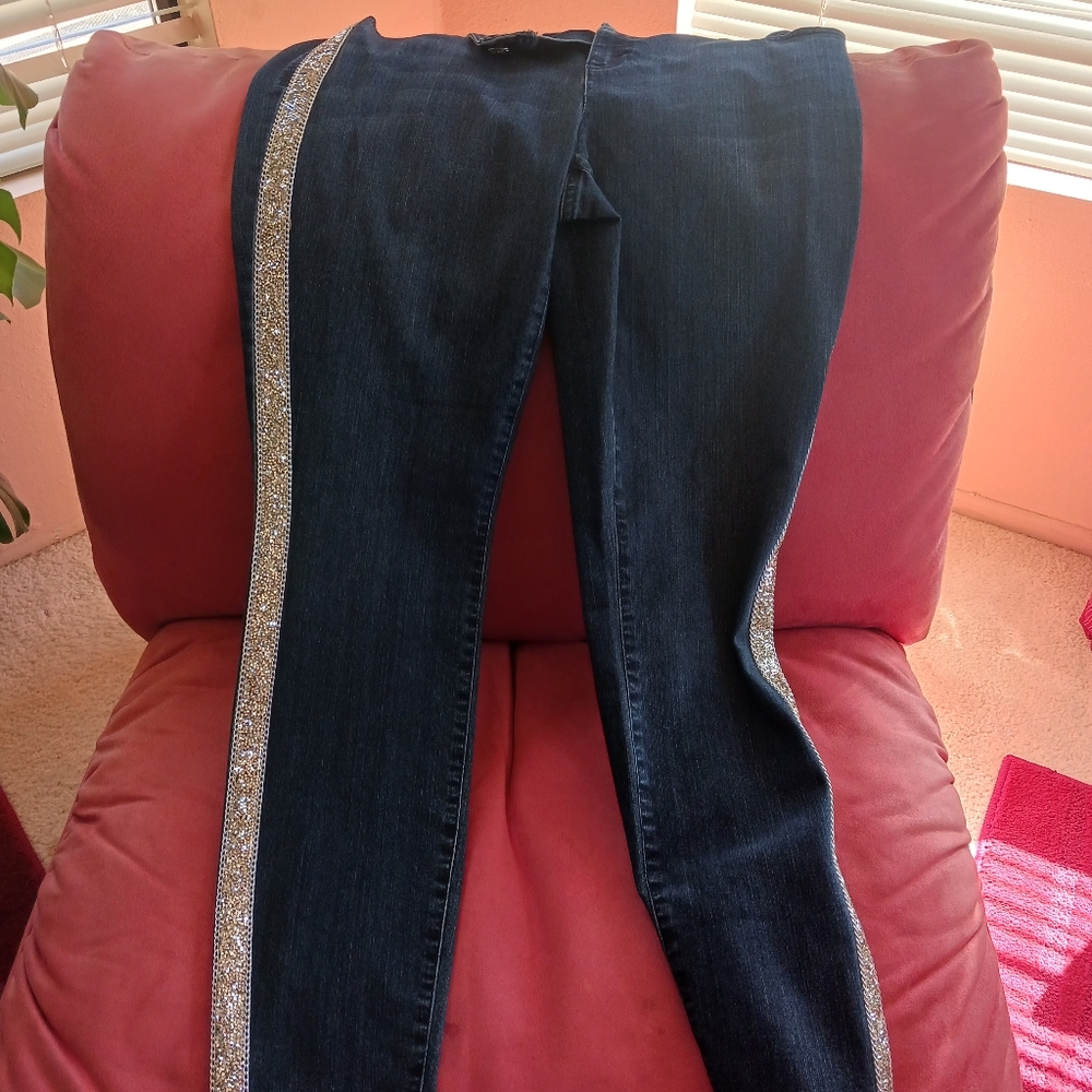 Inc skinny leg jeans with rhinestones down the side